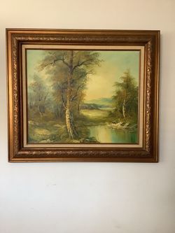 Mid- Century CLARA C INNESS Oil Painting Landscape River Trees Framed Signed