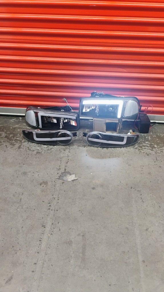 LED Smoked Headlights for GMC Sierra Denali 1500/2500/3500 yucon XL 2000_2006