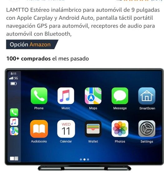 Estéreo inalámbrico para automóvil de 9 pulgadas con Apple Carplay y Android Auto, pantalla táctil portátil navegación GPS para automóvil, receptores 