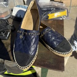 Chanel Quilted Blue Leather Espadrilles