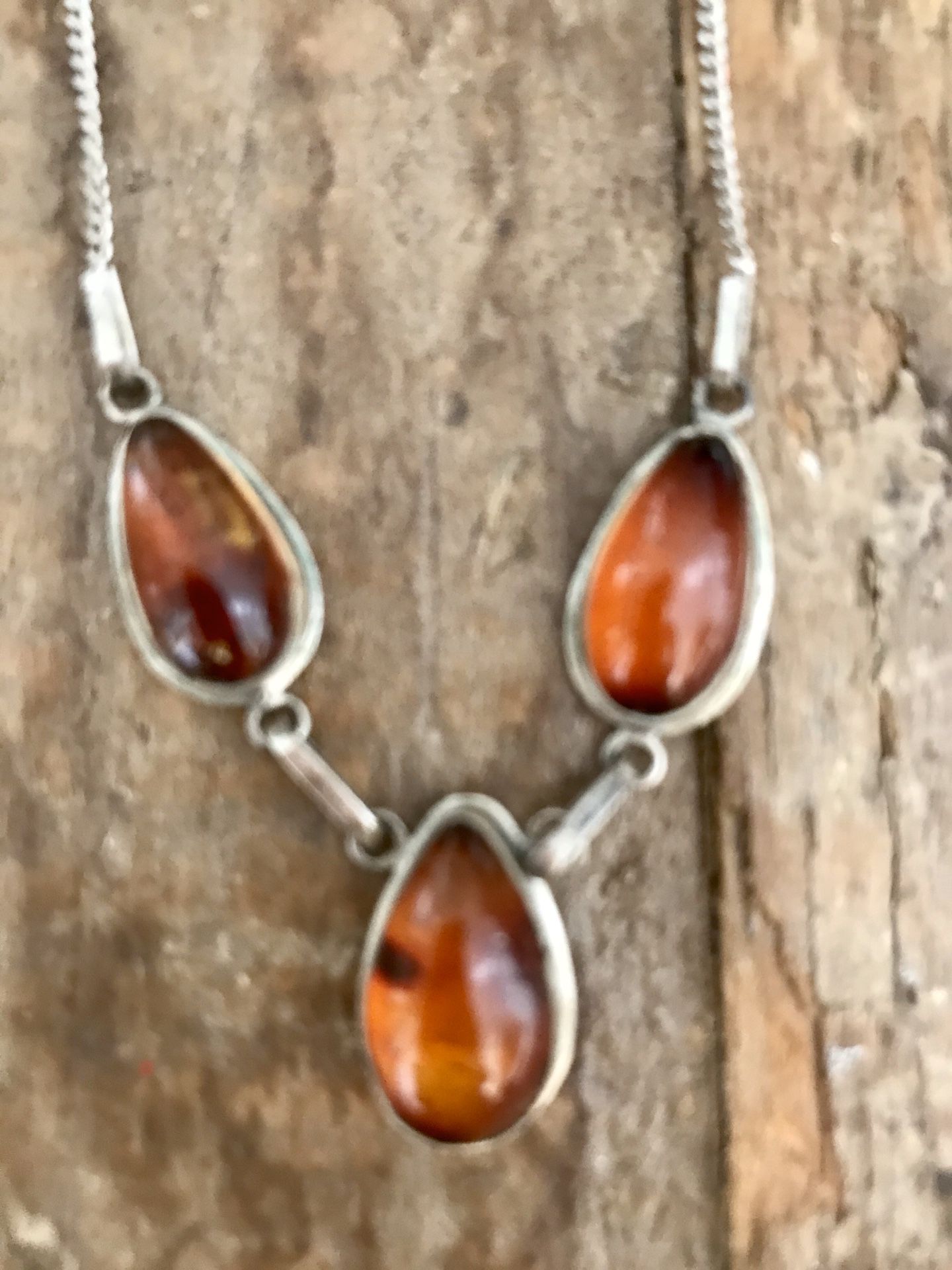 Amber and sterling silver necklace