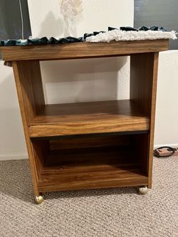 Wood Rolling TV Stand with Shelves