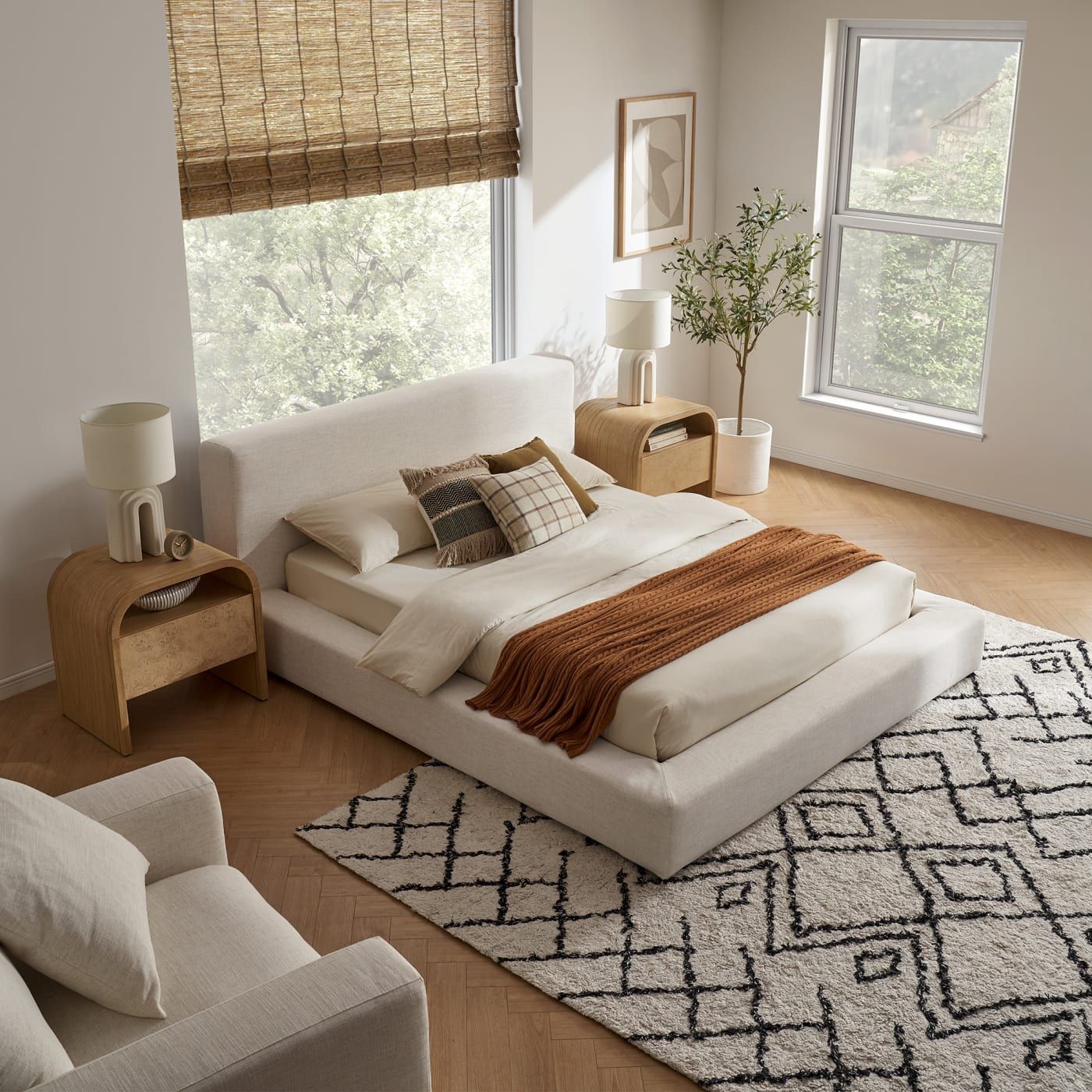 Castlery Dawson Linen Platform King Size Bed Frame