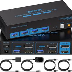 4K@120Hz KVM Switch 2 Monitors 2 Computers 8K@60Hz HDMI Displayport Dual Monitor KVM Switches 2 Ports for 2 PCs Share Mouse Keyboard and 2 Displays wi