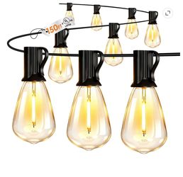 150FT Solar outdoor string light,with 75 ST38 shatterproof bulbs,solar powered, waterproof hanging lights