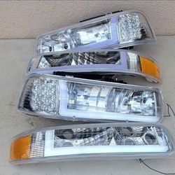 99-02 Chevrolet Silverado 00-06 Suburban Tahoe LED DRL Headlights Luces Micas Calaveras Faros Faroles Focos Chevy Headlamps 