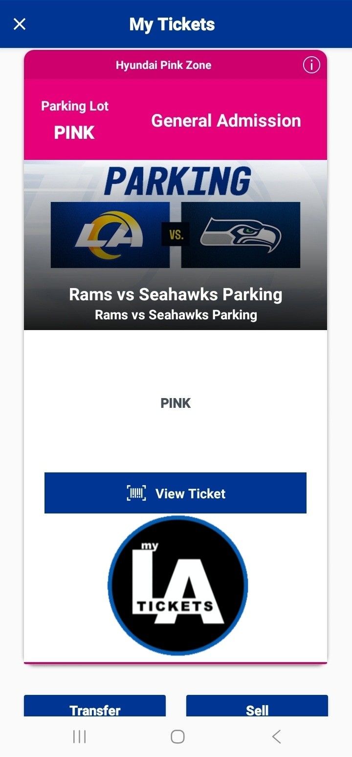 Rams Vs Seahawks - PINK LOT TAILGATE PARKING PASS - $160