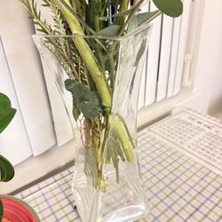 Clear Glass Fluted Flower Vase 13”H