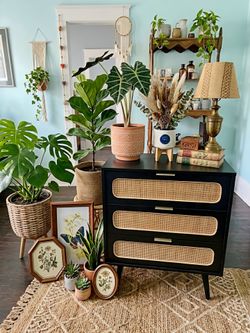 🍁Black 3 Drawer Wood Rattan Nightstand Make Offer🍁