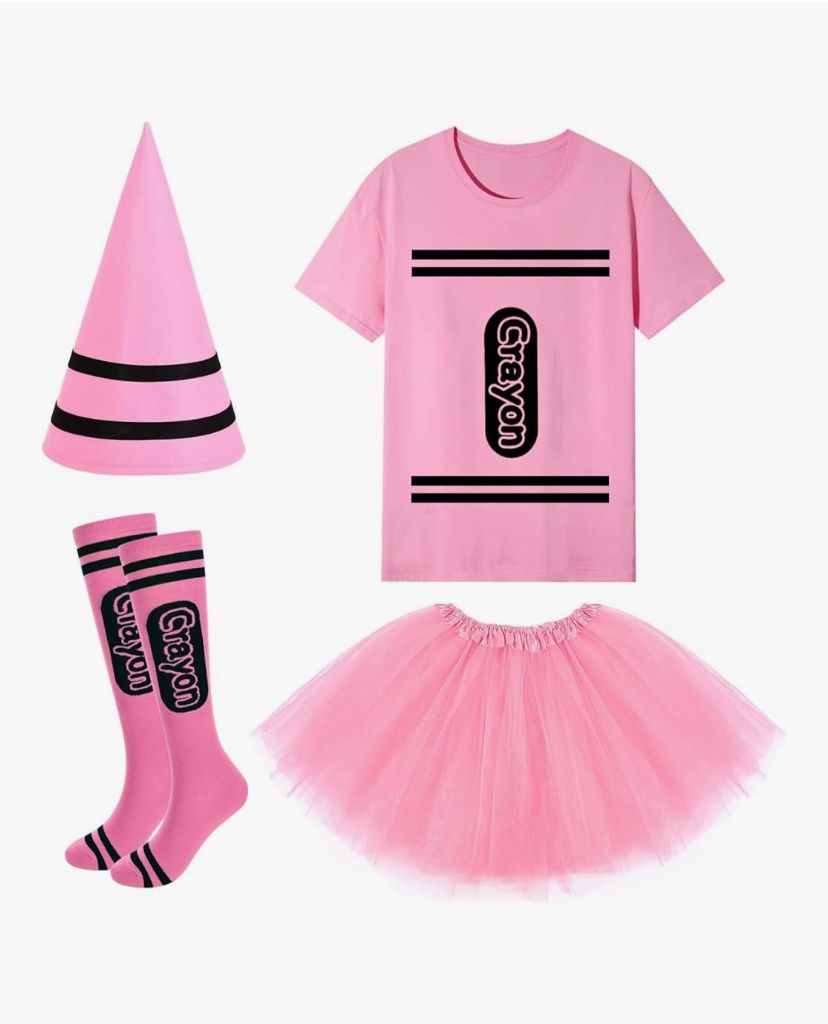 4 Pcs Halloween Crayon Costume Includes: Crayon Shirt, Tutu Skirt, Socks and Cone Hat