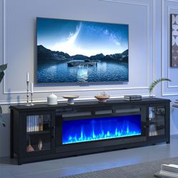 oneinmil 80" Fireplace TV Stand, 50 Inch Electric Fireplace & Modern Entertainment Center, TV Console with Adjustable Shelf & Glass Door for TVs Up to