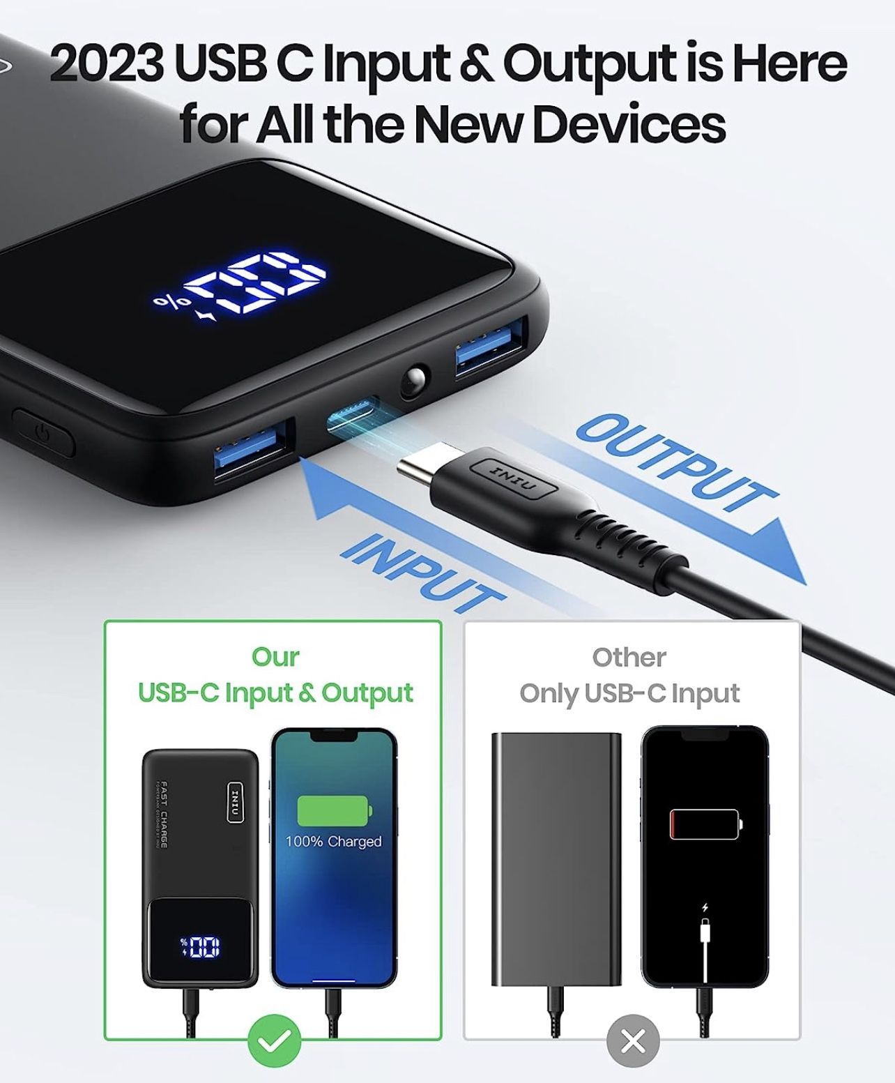 INIU PORTABLE CHARGER BLACK PD 22.5W 10500mAh