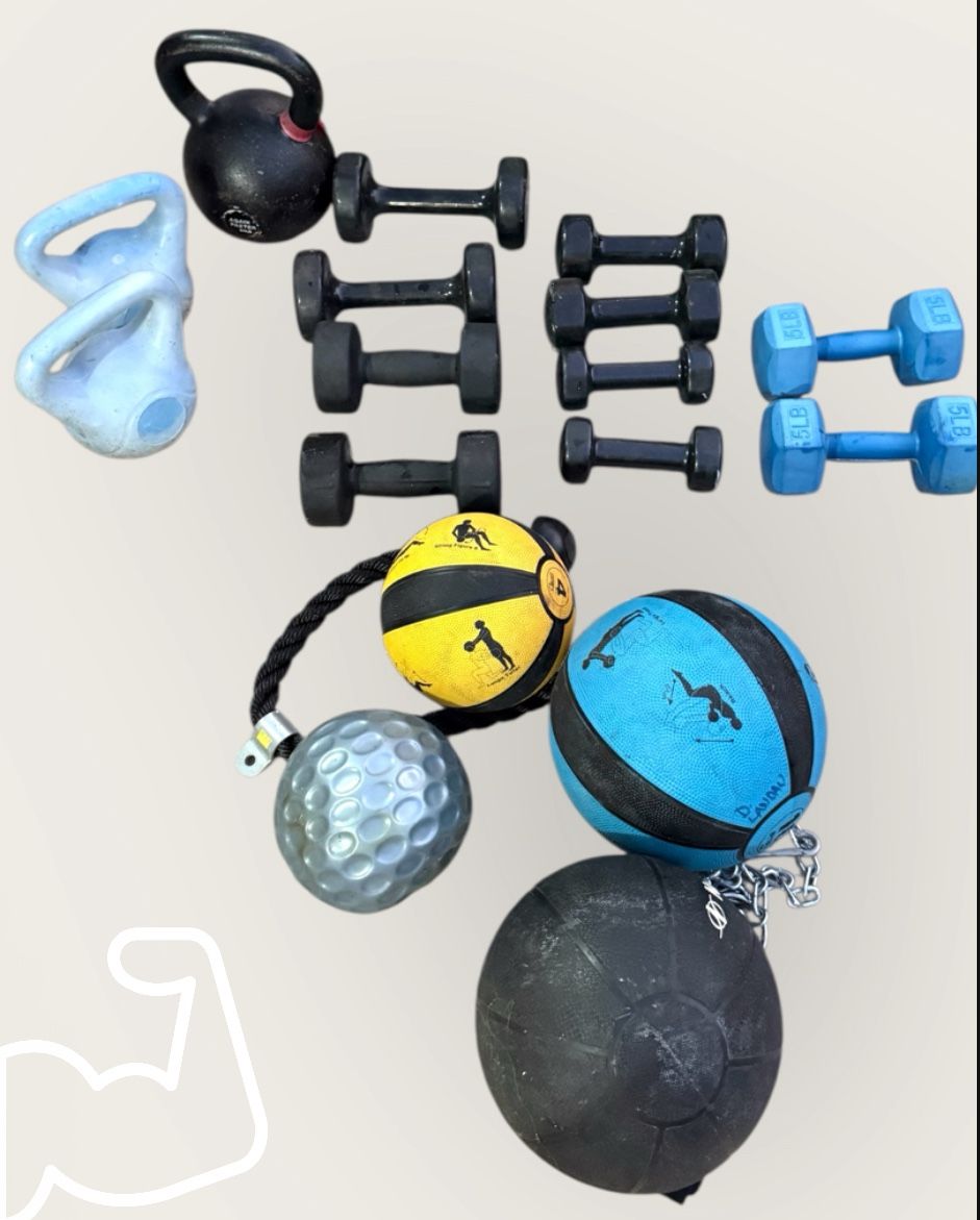 Home Gym Equipment Kettlebells, Dumbbells, Medicine Balls