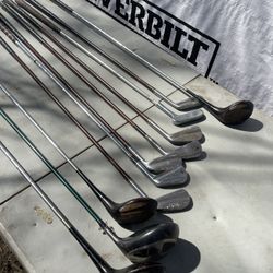 Vintage golf clubs and bag