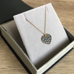 Heart Necklace Blue Gem with Gold Chain