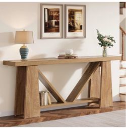 Rustic Wood Console Table with Angled Base