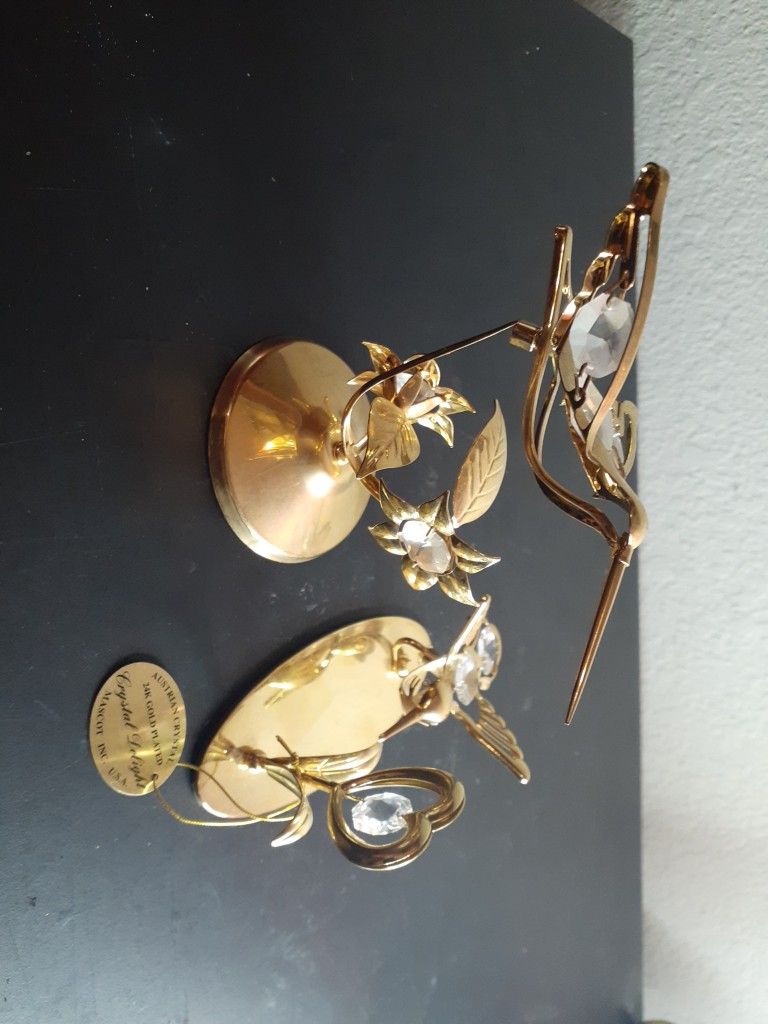 EXQUISITE NEW Pair of Crystal Delight 24K Gold Plated Austrian Crystal Sculpture.