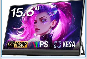 15.6" Portable Monitor, FHD 1080P Laptop Screen Extender Built-in kickstand, 75x75mm VESA. Slim IPS HDR display with speaker, Dual USB-C & HDMI, For P