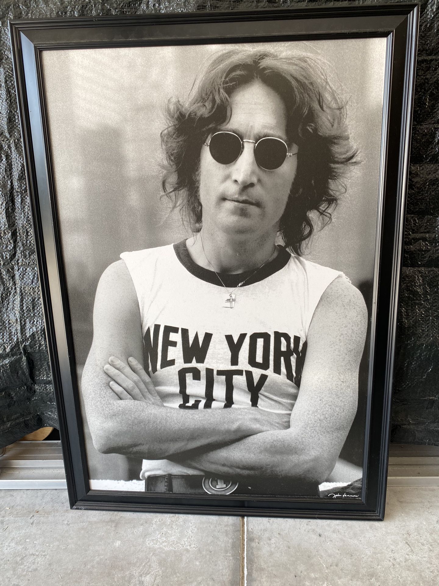 Framed Poster Of John Lennon Signed 