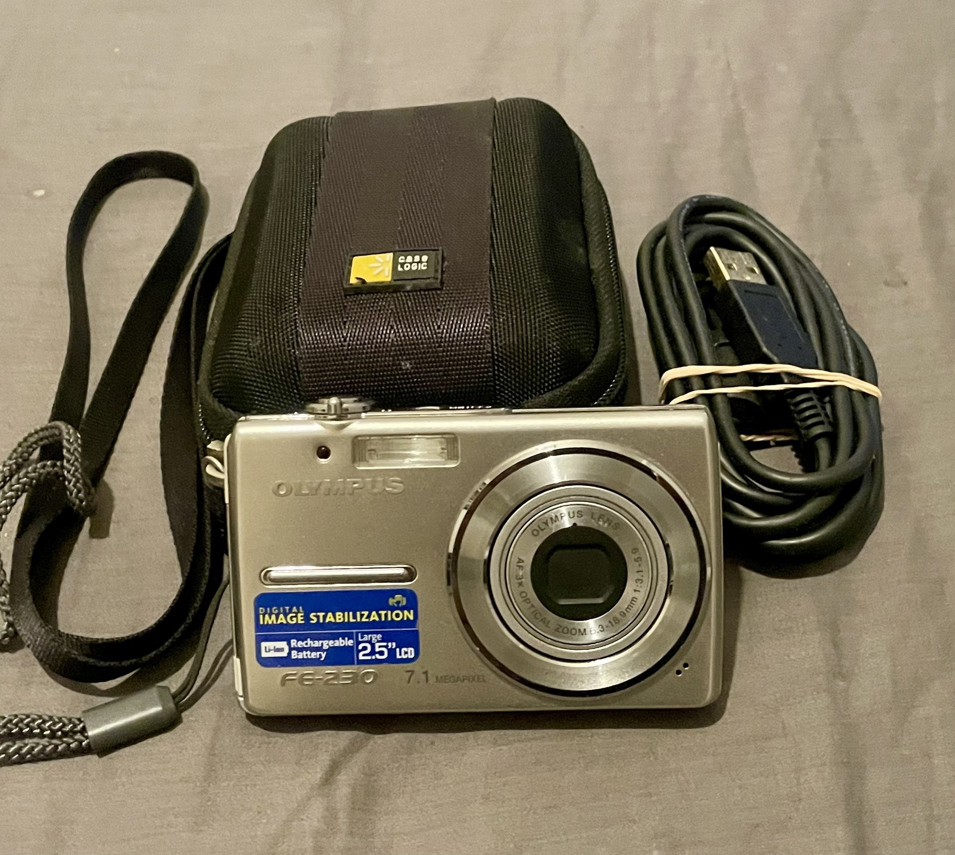 (2) Olympus FE-230 Digital Camera Including Carrying Case & USB Charging Cable