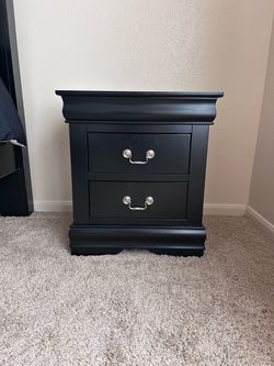 Black 2-Drawer Nightstand with Silver Handles - $75 OBO