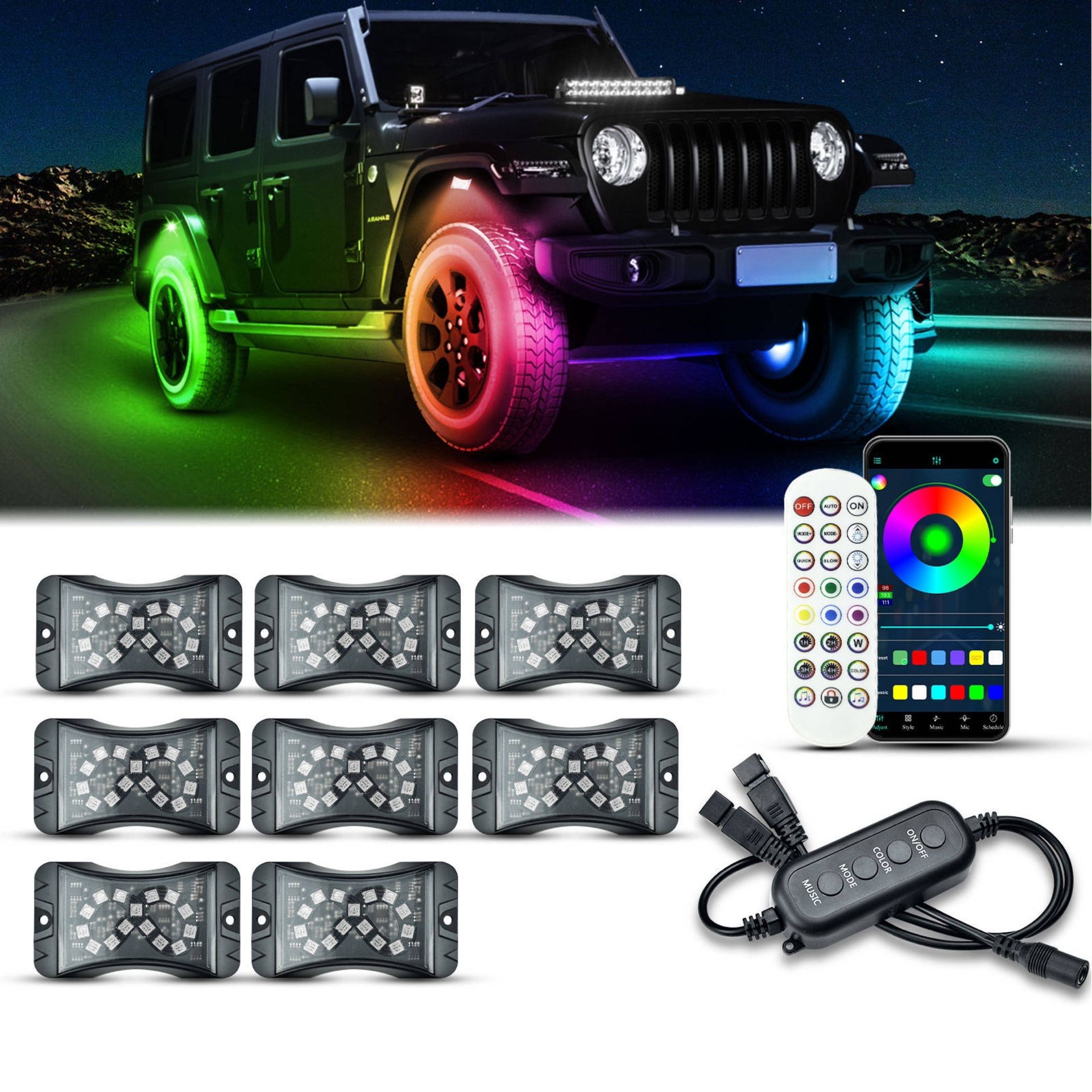 8 Pods LED Rock Lights LED Underglow Light for Car 