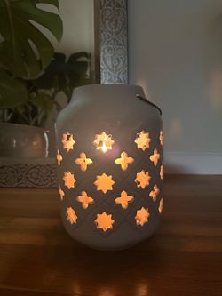 Ceramic Candle Lantern with Star Cutout Pattern