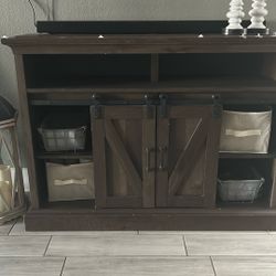 Fire Place Console Table With Barn Doors 