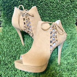 Aldo Tan Suede Peep Toe Perasa Stilleto Heels