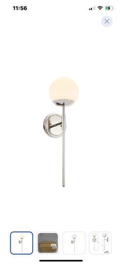 “New”(1)polished nickel wall light fixture  globe shade ,Opal glass