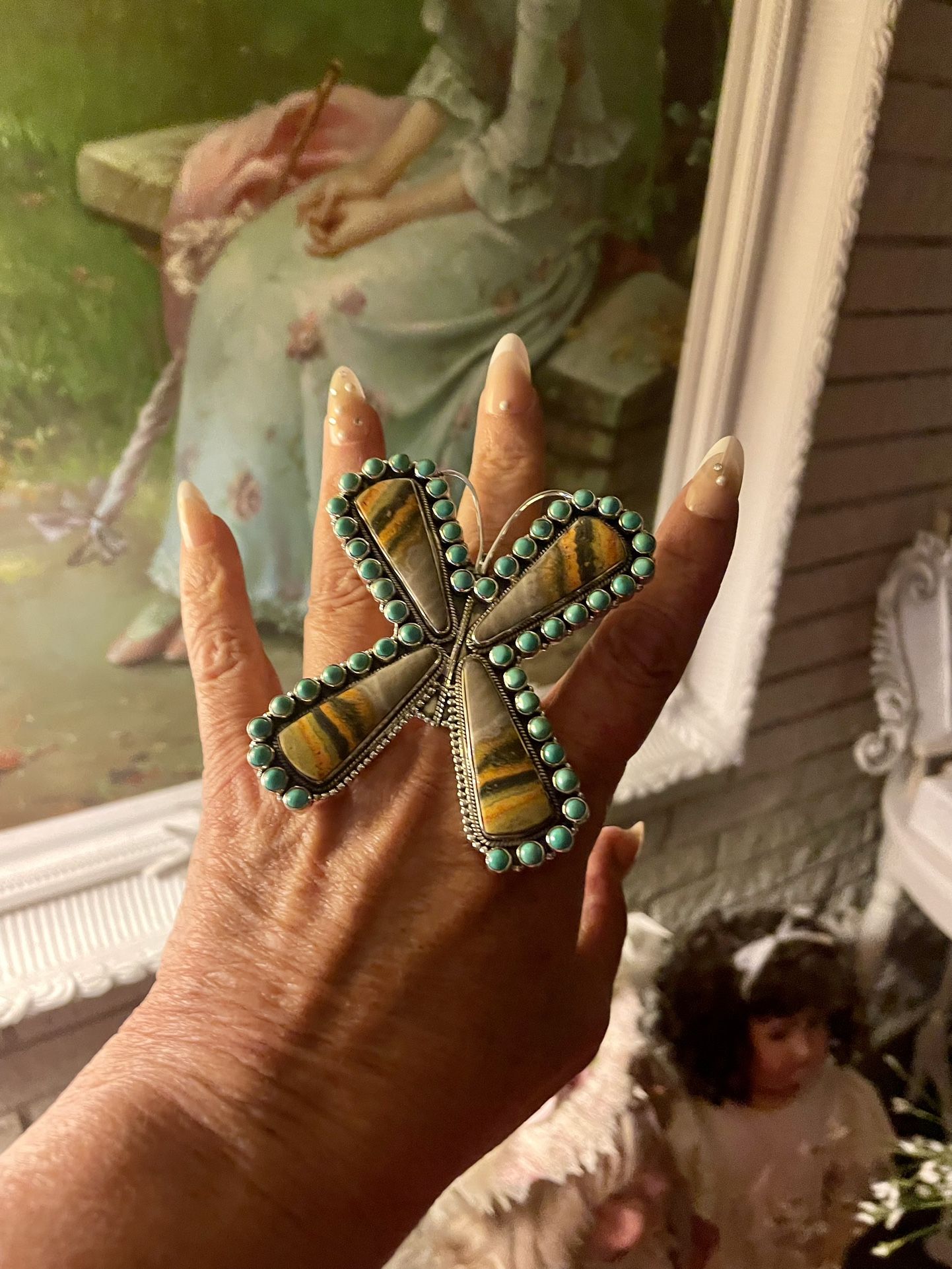 Bumblebee jasper turquoise and sterling silver ring