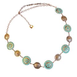 ALAVUSS Silver & Faux Turquoise Floral Concho Metal Chain Dress Belt Sz OS NEW