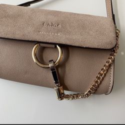 OPEN TO OFFERS - 7”x4”x1.5” Chloe Bags Chlo Purse Designer Mini Faye Suede & Leather Wallet On A Chain Beige Neutral 