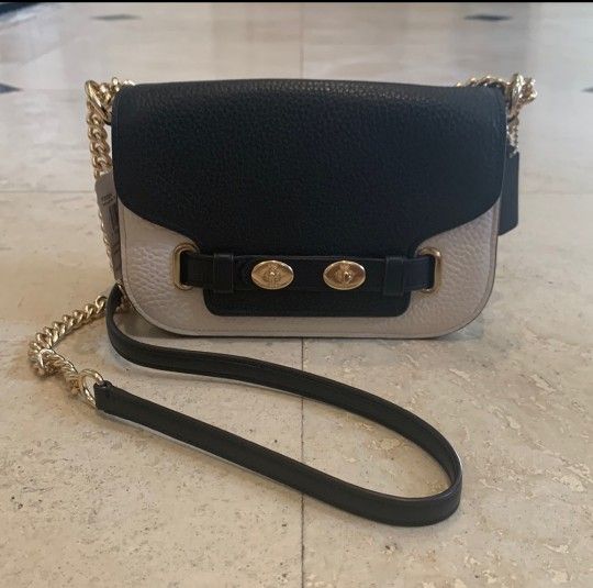 Nwt Coach Blake Crossbody In Black And White Leather With Gold Chain Strap