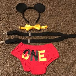 FMYFWY Baby Boys 1st Birthday Cake Smash Photo Props 5Pcs Outfits ONE Bloomers Suspenders Bowtie Headband Highchair Banner