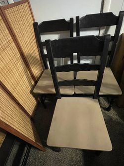 Black Solid Hardwood Base with Parchment (Beige) Seat, Chairs Set of 3