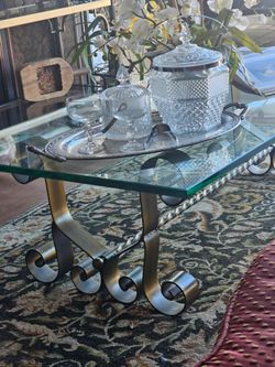 MCM Hollywood Regency Scroll & Twist Iron Glass Coffee Table
