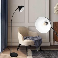 E825 $40  Modern Standing Floor Lamps with 8W LED Bulb, Foot Switch & Adjustable Head - Metal Tall Stand Up Reading Lamp for Bedroom Office Study Room