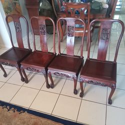 VINTAGE DARK CHERRY WOOD DRAGON ORIENTAL SIDE CHAIRS.