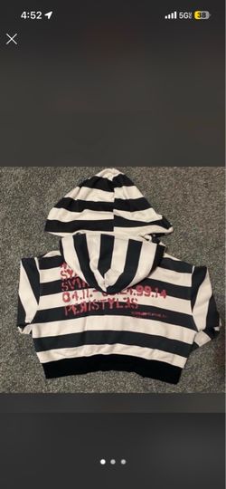 Black and White Striped Cropped Hoodie