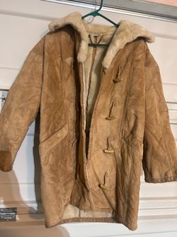 Tan Suede Shearling Toggle Coat