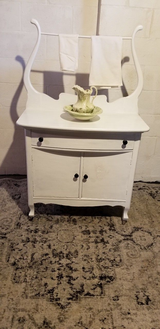 Refurbished Antique White Washstand