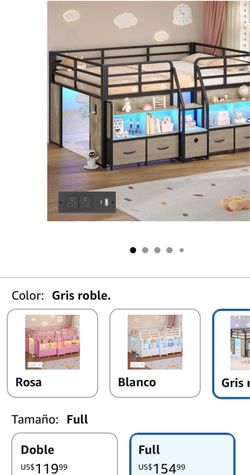 Full Size Loft Bed with Storage and LED Lights