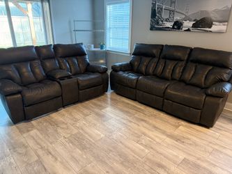 Black Leather Reclining Sofa and Loveseat Set