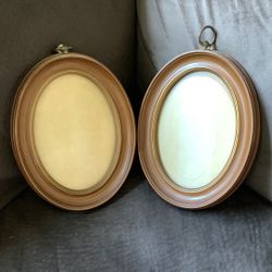 Antique Faux Wood Oval Glass Picture Frames
