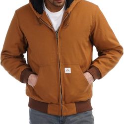 Men's Loose Fit Quilted Flannel Lined Workwear Waterproof Active Jacket Hooded Work Coat