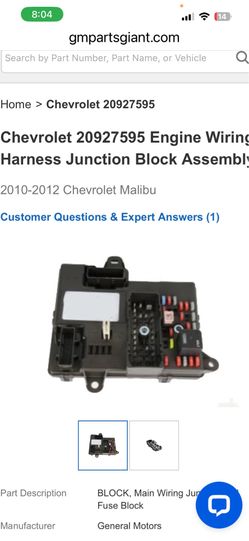 Chevy Malibu engine, wiring, harness junction box