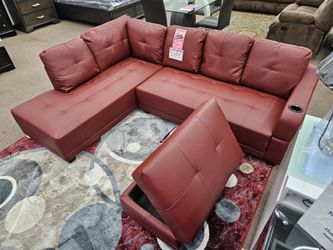 New Stock Red Faux Leather Sofa Sectional Livingroom Special 