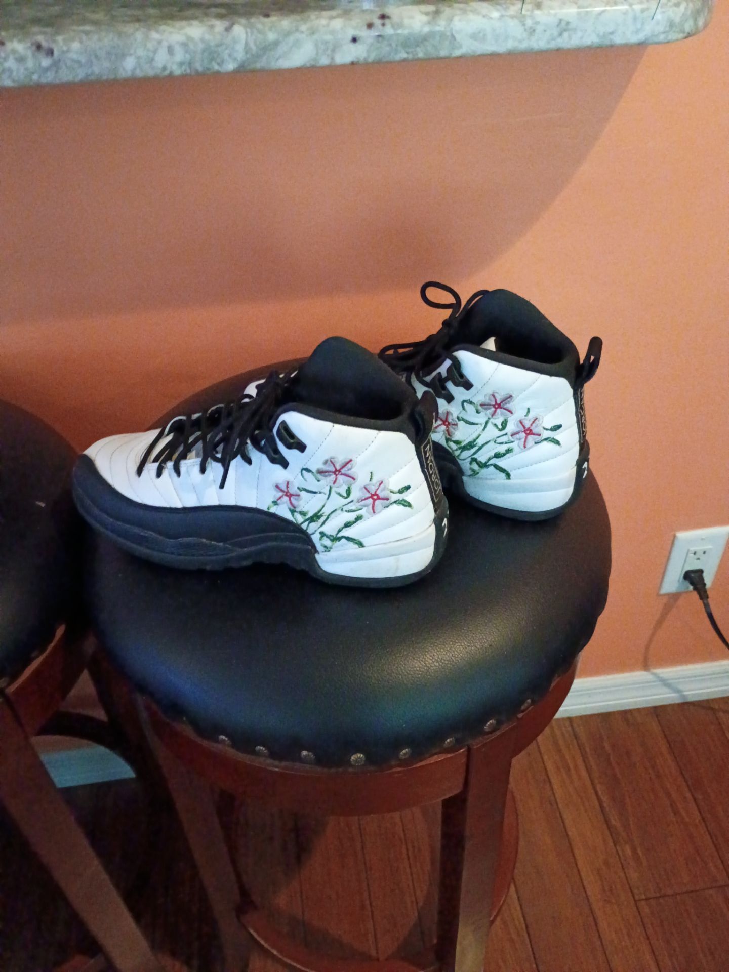Black and white Jordans size 6.5 custom made