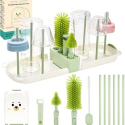 Bottle Cleaner Brush Set, 7 in 1 Bottle Brush Cleaner Baby, Home and Travel Bottle Brush Set Contain Bottle Brush, Nipple Brush, Straw Brush, Storage